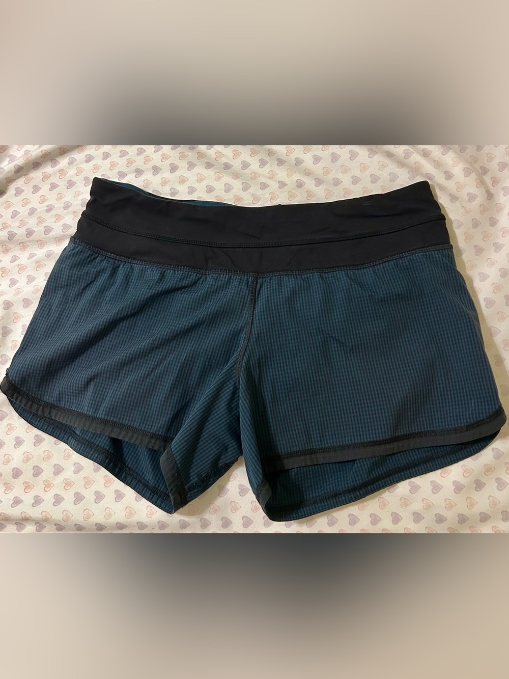 Lululemon Athletic Running Shorts — Teal Stripe with Black Waistband Size 8